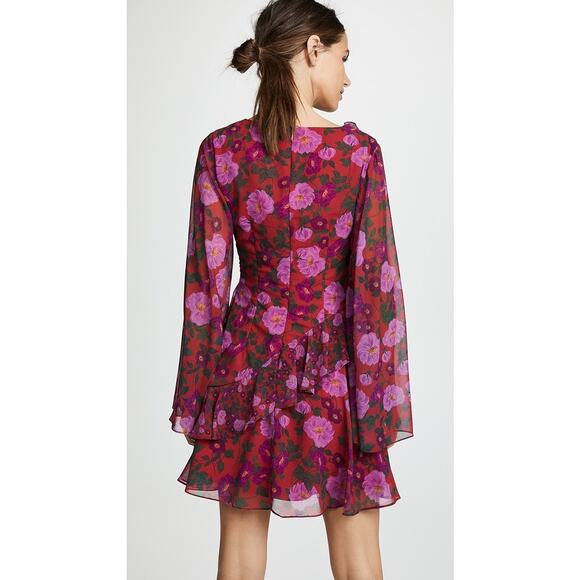 Keepsake The Label Waves Flare Sleeve Ruffle Dress Pomegranate Floral Size Small - Picture 3 of 14